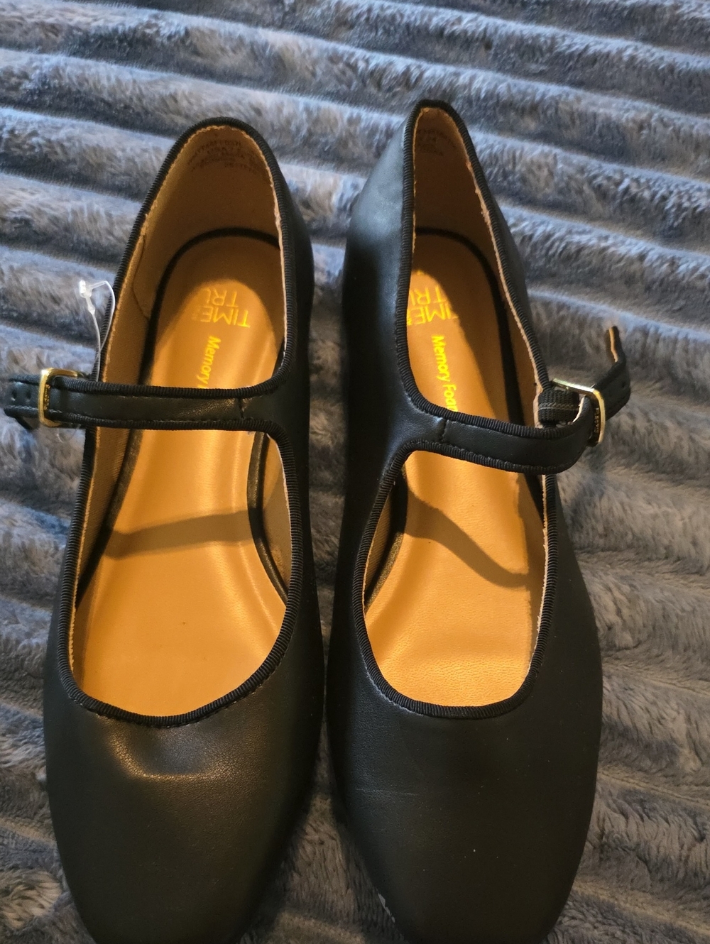 NWOT Time and Tru Black Mary Jane Flats with Gold Buckles